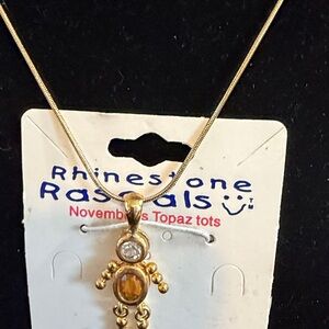 Gold-Tone Necklace Rhinestone Rascals November Topaz pendant